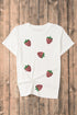 White Sequin Strawberry Patched Crew Neck T Shirt