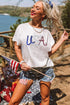 White Sequin USA Graphic Crew Neck Patriotic Tee
