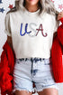 White Sequin USA Graphic Crew Neck Patriotic Tee