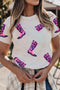 White Sequin Western Boots Round Neck T Shirt