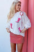 White Sequin Western Cowgirl Boots Graphic Sweatshirt