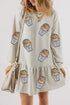 White Sequined Basketball Patched Ruffled Long Sleeve Mini Dress