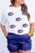 White Sequined Flag Pattern Donuts Graphic T Shirt
