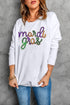 White Sequined mardi gras Graphic Crew Neck Drop Shoulder Sweatshirt