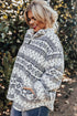 White Sherpa Geometric Print Quarter Zip Plus Size Pullover
