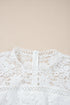 White Short Sleeve Scalloped Floral Lace Peplum Blouse