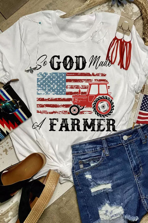 White So God Made A Farmer Graphic Tee