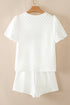 White Solid Color Checkered Texture Short 2pcs Outfit