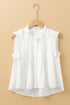 White Solid Color Lace Crochet Eyelets Sleeveless Buttoned Shirt