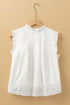White Solid Color Lace Crochet Eyelets Sleeveless Buttoned Shirt