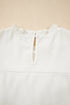 White Solid Color Ruffle Trim Waffle Knit Blouse
