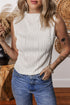 White Solid Color Wavy Textured Round Neck Tank Top