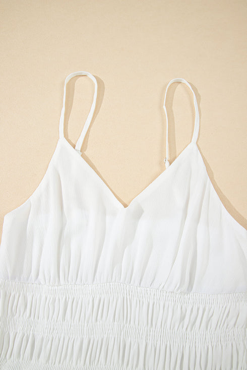 White Spaghetti Straps High Waist Elegant Long Dress