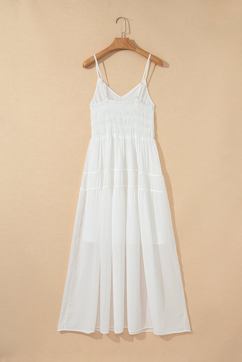 White Spaghetti Straps High Waist Elegant Long Dress