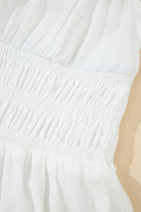 White Spaghetti Straps High Waist Elegant Long Dress