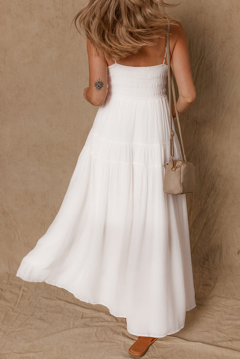 White Spaghetti Straps High Waist Elegant Long Dress