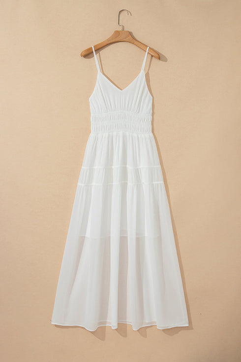 White Spaghetti Straps High Waist Elegant Long Dress