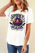 White SPOOKY SEASON Pumpkin Bat Pattern Halloween T Shirt