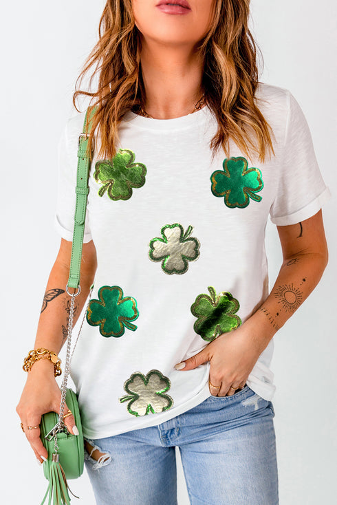 White St.Patrick Clover Crew Neck T Shirt