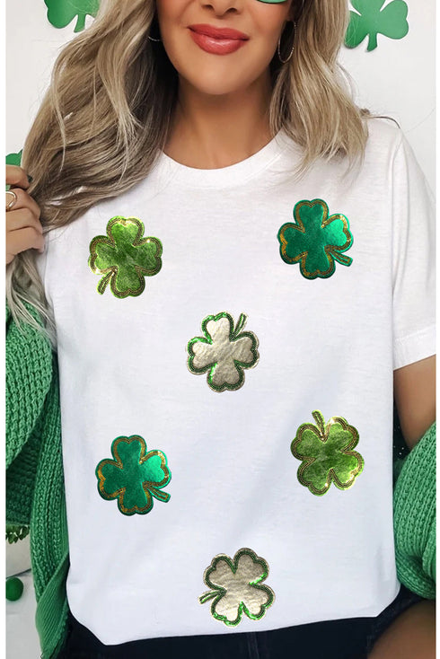 White St.Patrick Clover Crew Neck T Shirt