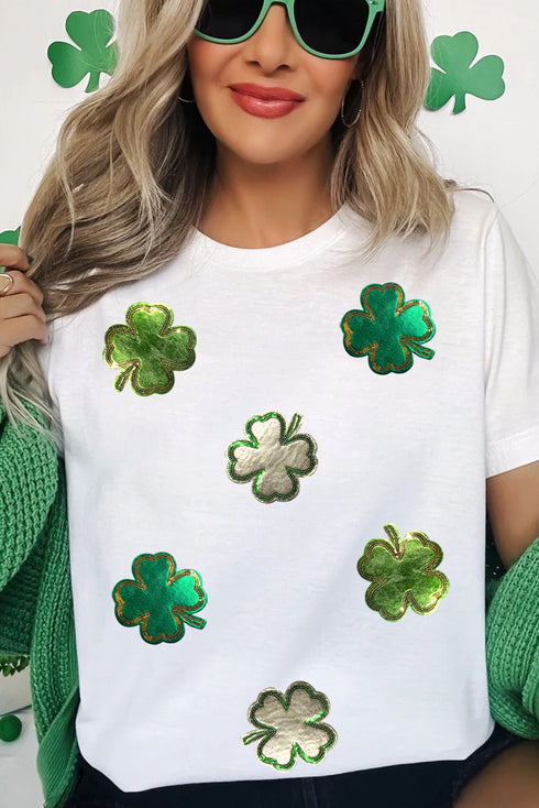 White St.Patrick Clover Crew Neck T Shirt