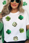 White St.Patrick Clover Crew Neck T Shirt