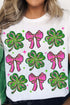 White St Patrick Shamrock Bowknot Printed Crewneck Tee
