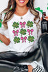 White St Patrick Shamrock Bowknot Printed Crewneck Tee
