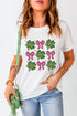 White St Patrick Shamrock Bowknot Printed Crewneck Tee