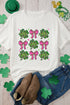 White St Patrick Shamrock Bowknot Printed Crewneck Tee