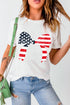White Stars and Stripes Bowknot Graphic Round Neck Tee
