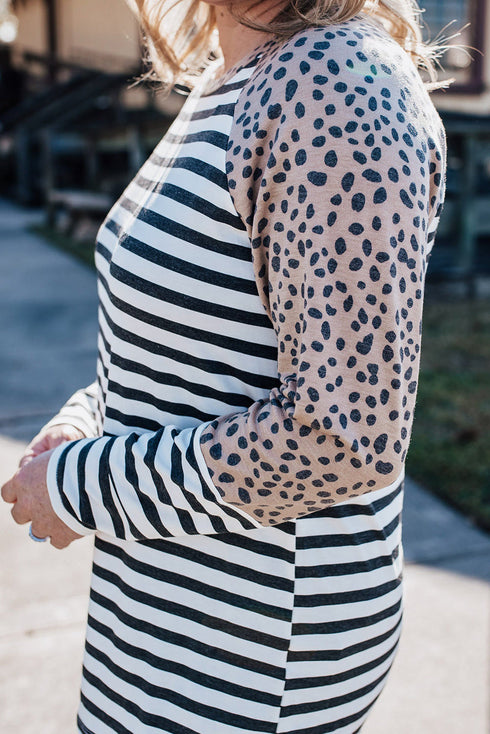 White Stripe Cheetah Raglan Top