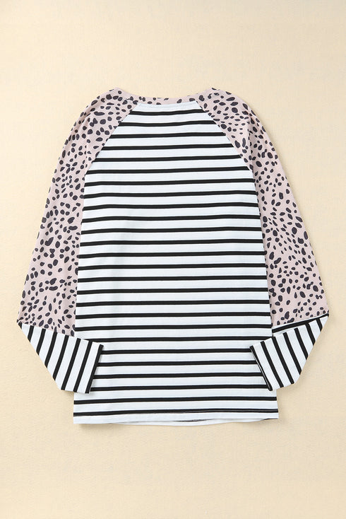 White Stripe Cheetah Raglan Top