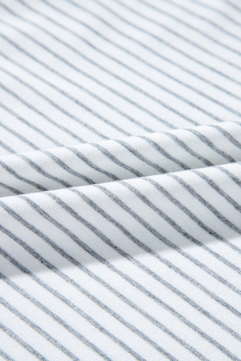 White Stripe Floral Insert Sleeves Contrast Round Neck Tee