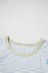 White Stripe Floral Insert Sleeves Contrast Round Neck Tee