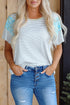 White Stripe Floral Insert Sleeves Contrast Round Neck Tee