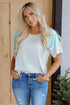 White Stripe Floral Insert Sleeves Contrast Round Neck Tee
