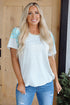 White Stripe Floral Insert Sleeves Contrast Round Neck Tee