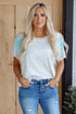 White Stripe Floral Insert Sleeves Contrast Round Neck Tee