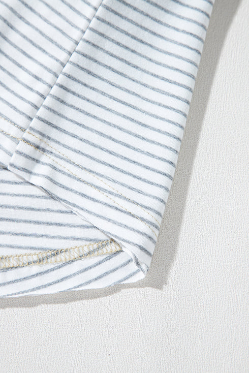 White Stripe Floral Insert Sleeves Contrast Round Neck Tee