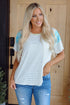 White Stripe Floral Insert Sleeves Contrast Round Neck Tee