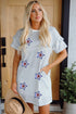 White Stripe Sequin USA Flag Star Graphic Ruffled Short Sleeve Mini Dress
