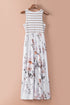 White Striped Floral Print Sleeveless Maxi Dress With Pocket