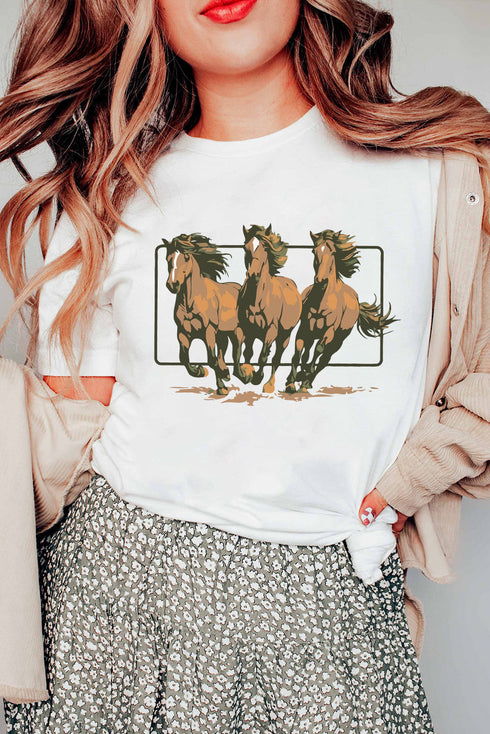 White Texas Horse Graphic Cuffed Sleeve Graphic T Shirt