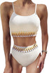 White Textured Contrast Banding Bikini High Waist 2pcs Swimsuit