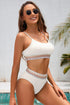White Textured Contrast Banding Bikini High Waist 2pcs Swimsuit