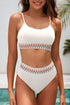 White Textured Contrast Banding Bikini High Waist 2pcs Swimsuit