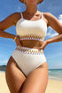 White Textured Contrast Banding Bikini High Waist 2pcs Swimsuit