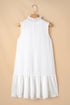 White Textured Frilled High Neck Sleeveless Ruffled Mini Dress