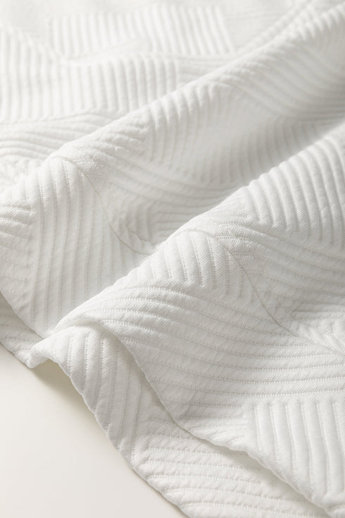 White Textured Half Zip Collared Cap Sleeve Mini Dress